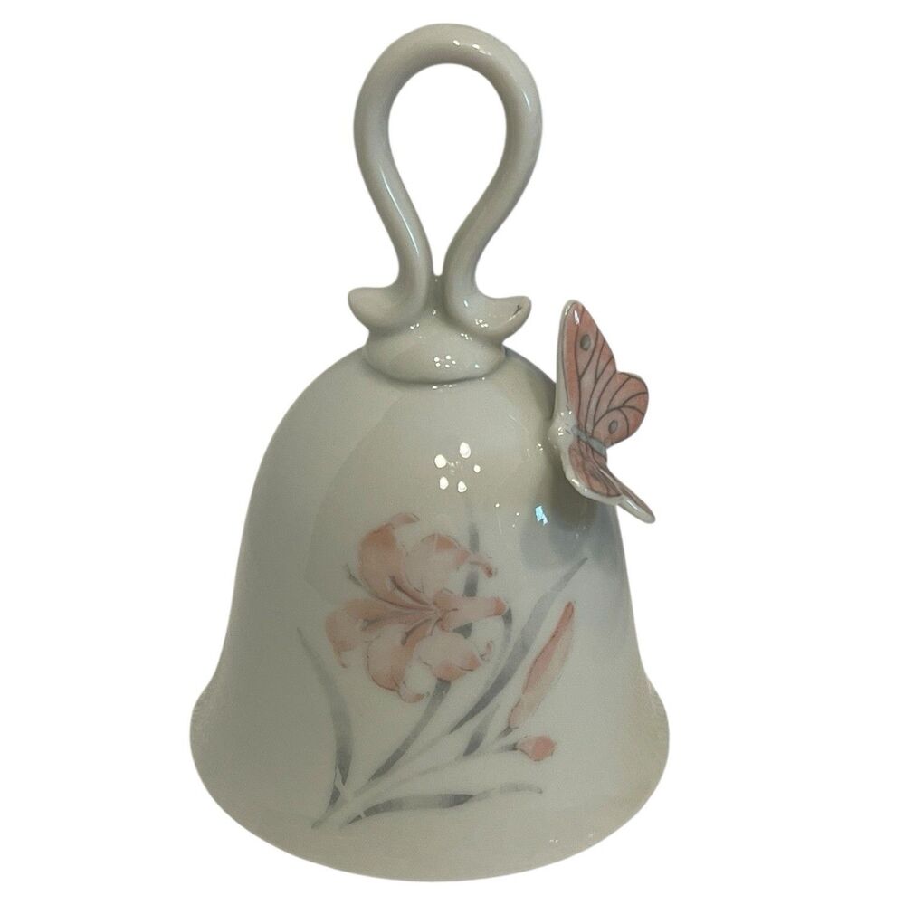 Porcelain Bell Treasure Masters 5in Ceramic Butterfly Floral Vintage Decor